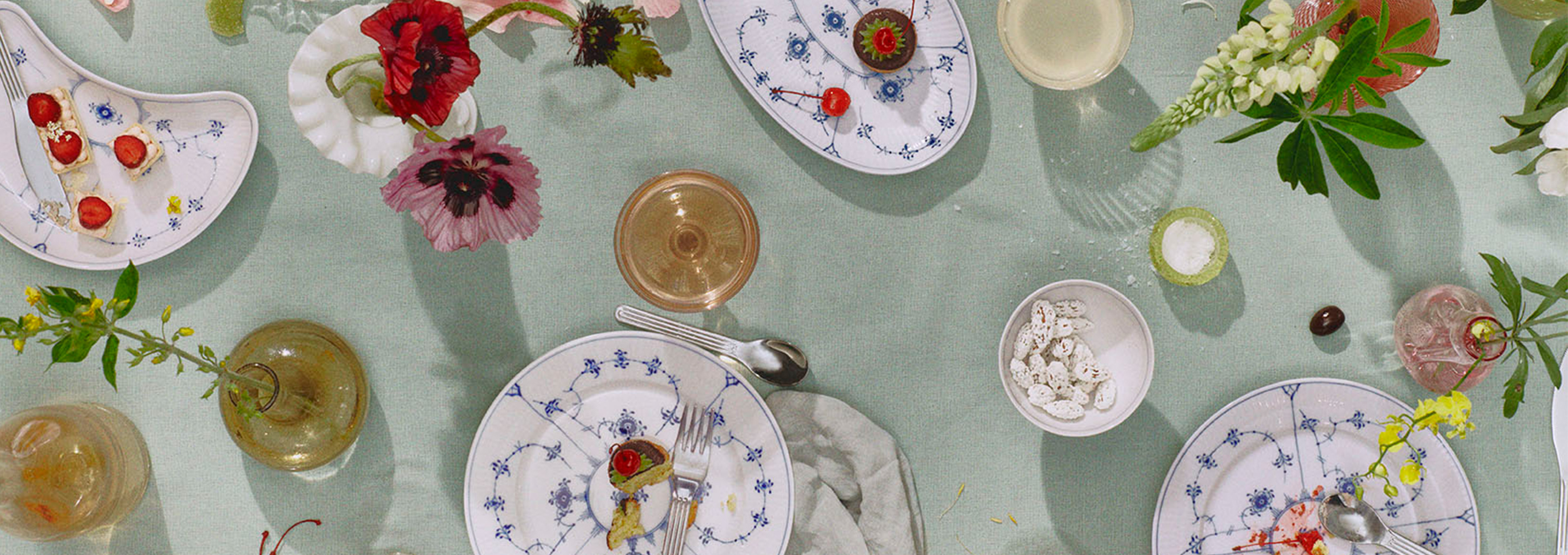 An elegant table set with Blue Fluted Plain
